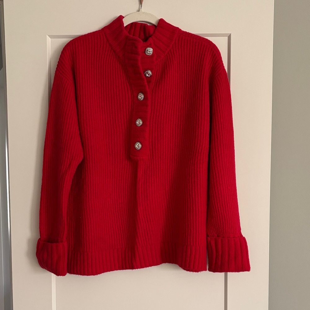 Talbots Red Button-Up Sweater w/Rhinestone Buttons